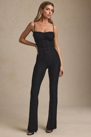 Lace Flared Jumpsuit with Bow Detail