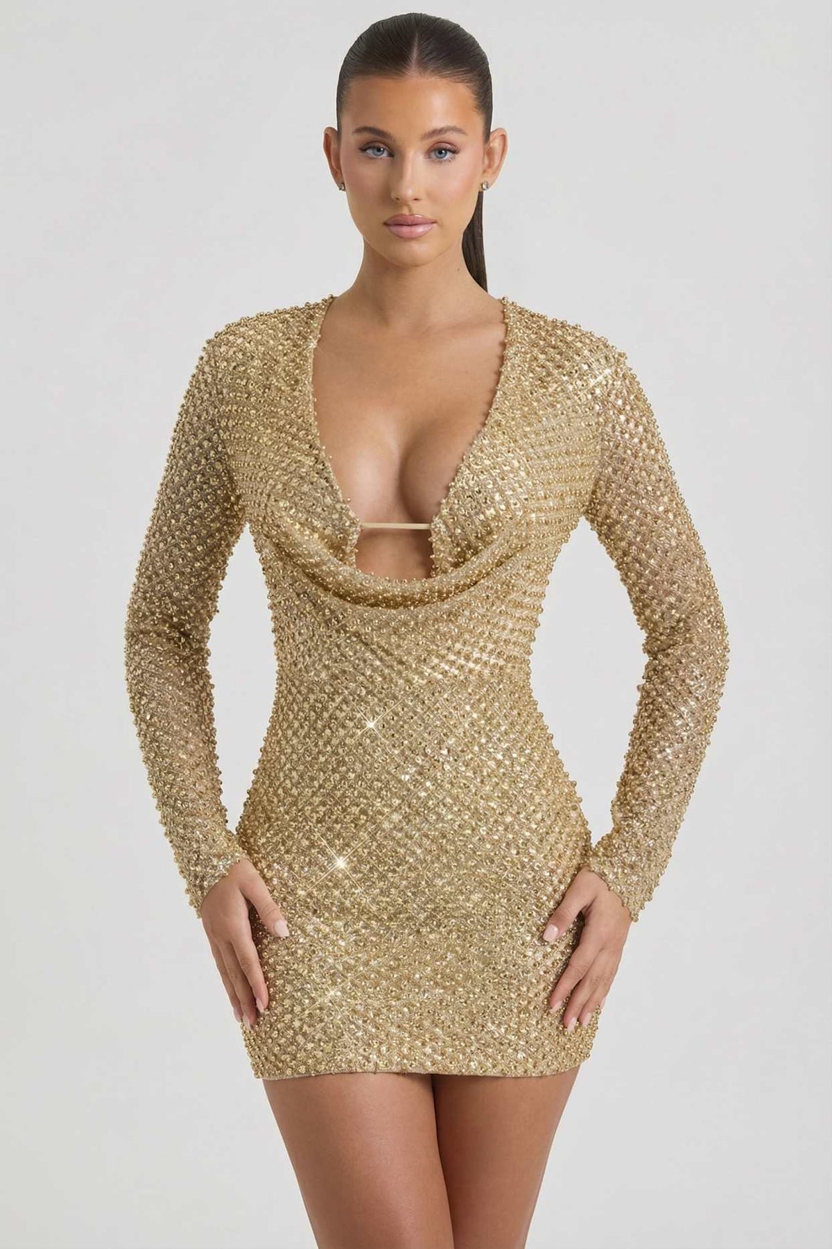 Sparkling Cowl Neck Mini Dress