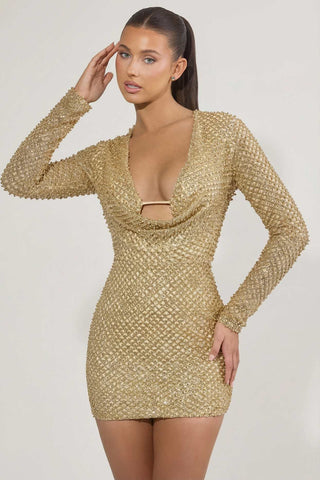 Sparkling Cowl Neck Mini Dress