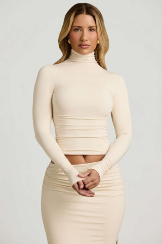 Backless Turtleneck Top with Ruched Waist