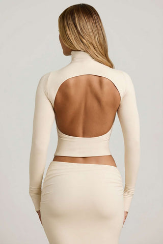 Backless Turtleneck Top with Ruched Waist