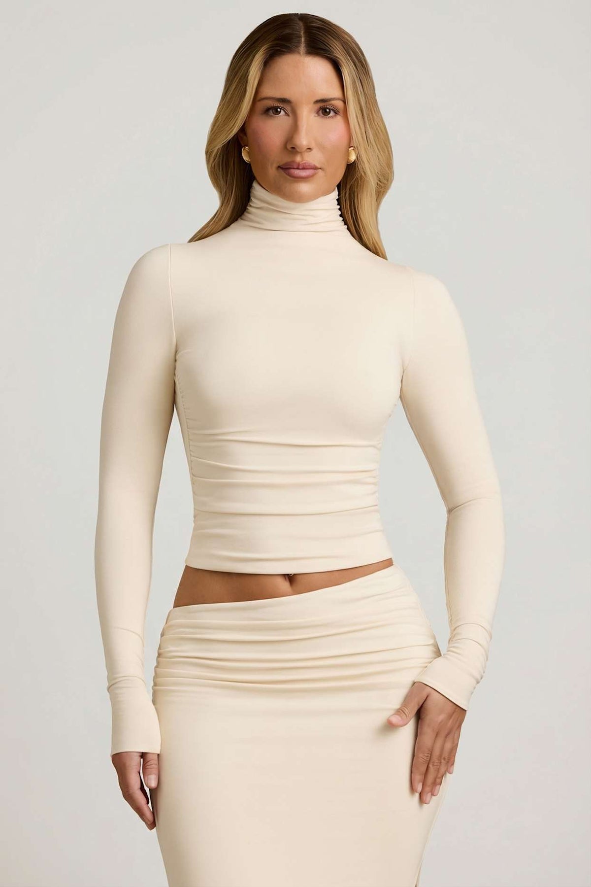 Backless Turtleneck Top with Ruched Waist