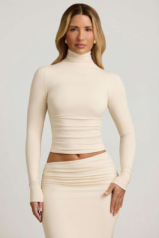 Backless Turtleneck Top with Ruched Waist