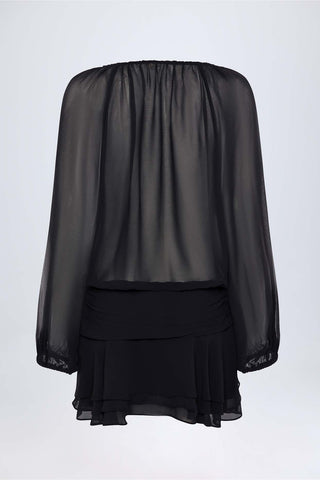 Lace Up Balloon Sleeve Mini Dress