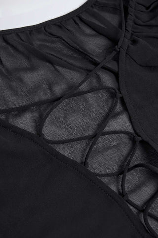 Lace Up Balloon Sleeve Mini Dress