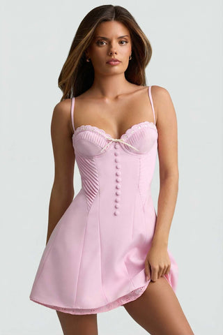 Sweetheart Bow Detail Scalloped Mini Dress