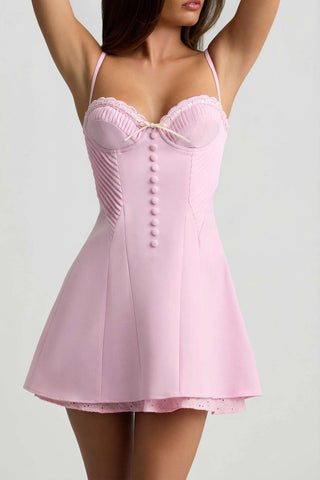 Sweetheart Bow Detail Scalloped Mini Dress
