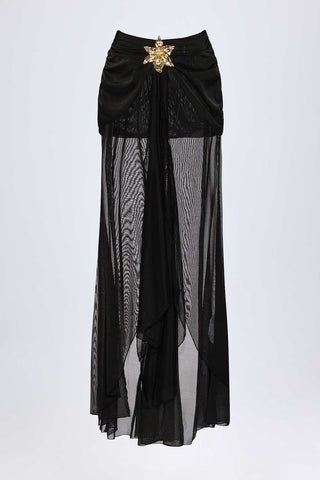 Sheer Ruched Fishtail Maxi Skirt