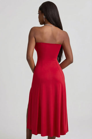 Slinky Strapless A Line Midi Dress