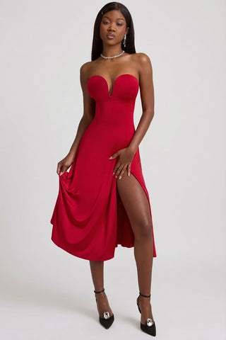 Slinky Strapless A Line Midi Dress