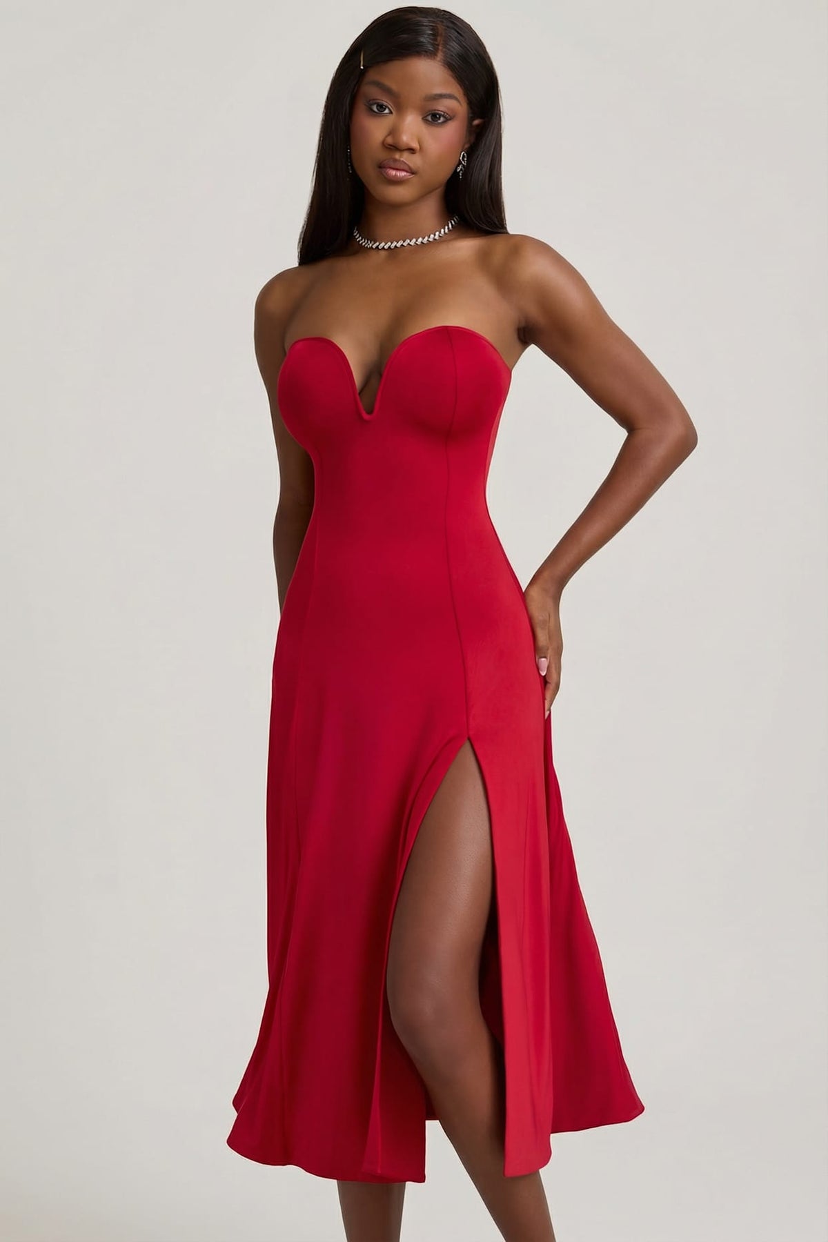 Slinky Strapless A Line Midi Dress