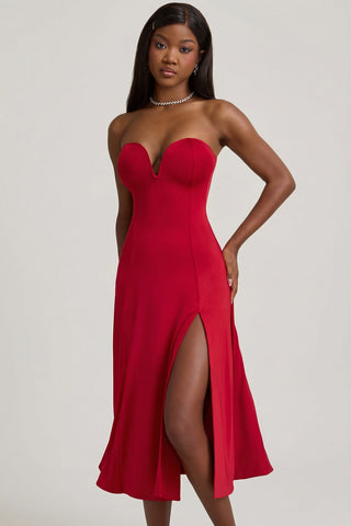 Slinky Strapless A Line Midi Dress