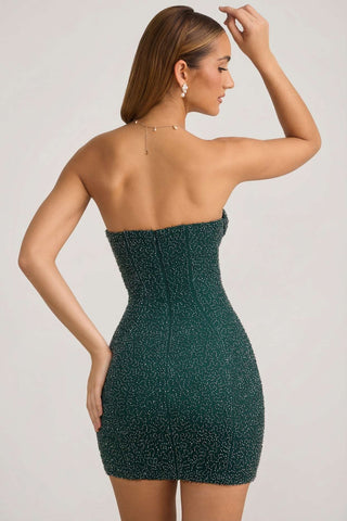Embellished Strapless Cowl Neck Mini Dress