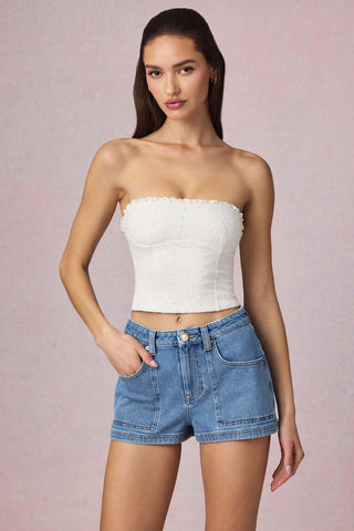High Waist A Line Denim Shorts