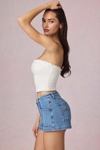 High Waist A Line Denim Shorts