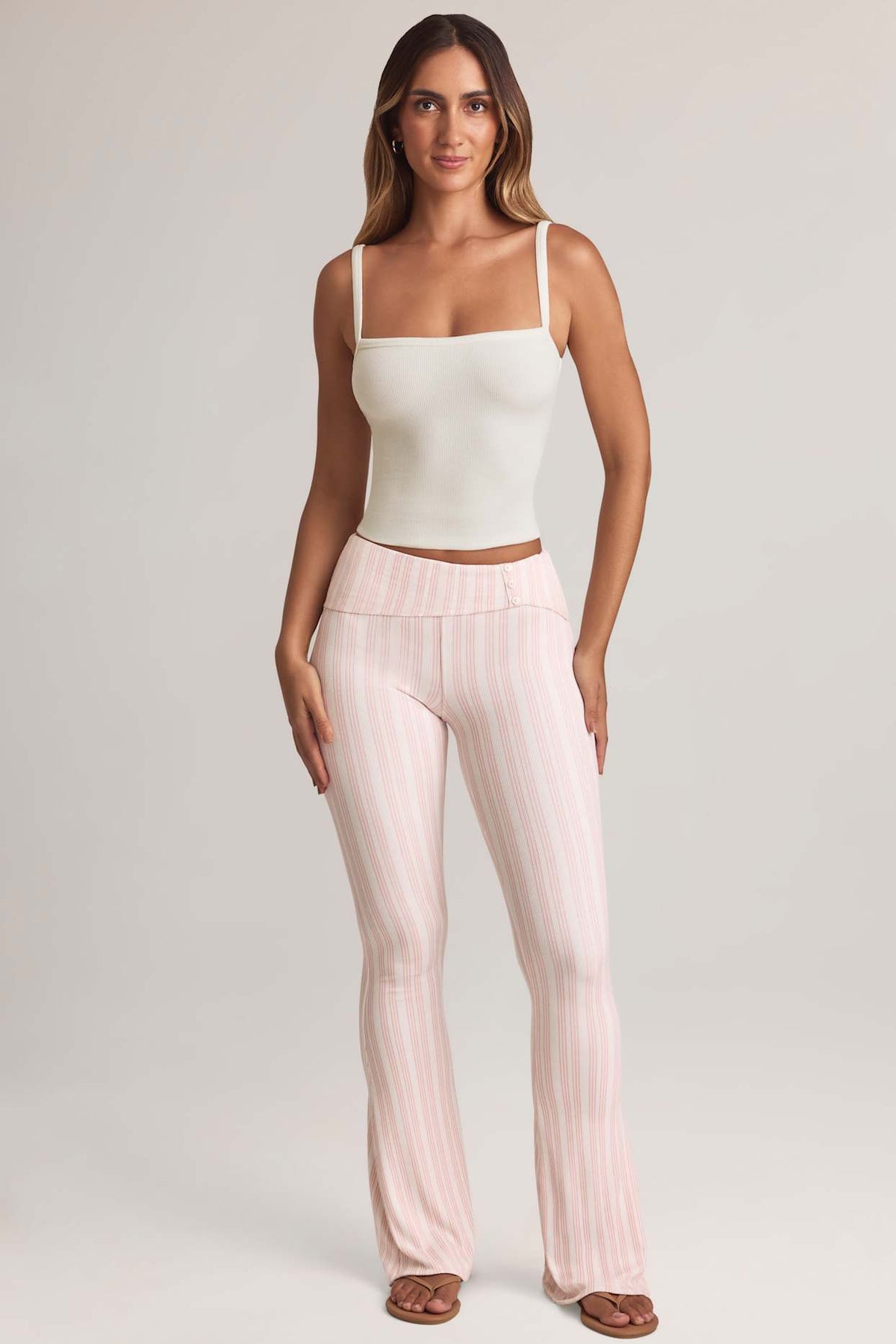 Flared Trousers with Foldover Waist