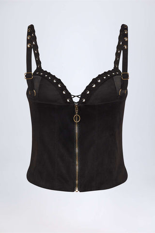 Lace Up Faux Suede Top