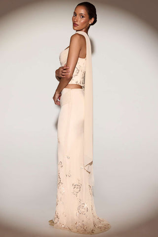 Embellished Draped Maxi Skirt