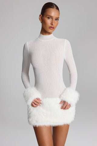 Faux Fur Trim Turtleneck Mini Dress