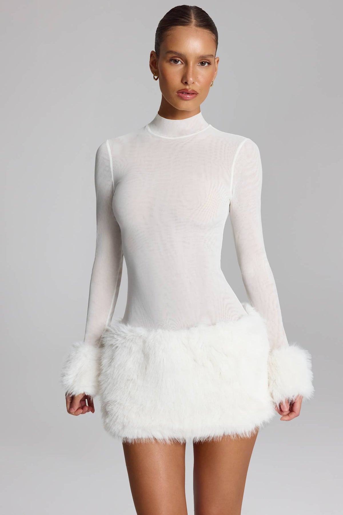 Faux Fur Trim Turtleneck Mini Dress