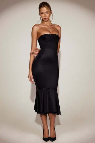 Lace Trim Bandeau Evening Dress