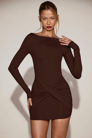 Draped Boat Neck Mini Dress