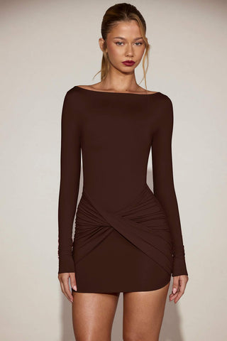 Draped Boat Neck Mini Dress
