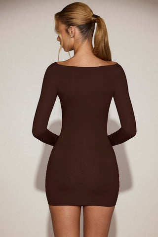 Draped Boat Neck Mini Dress