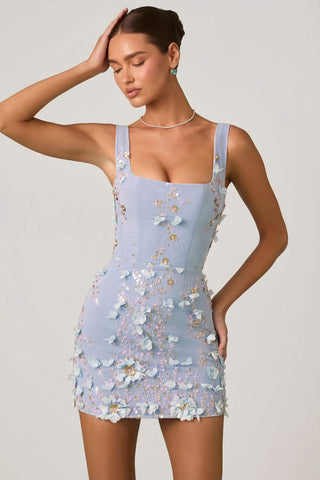 Embellished Floral Corset Mini Dress
