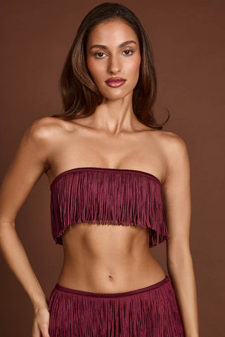 Fringed Bandeau Lace Up Crop Top