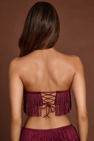 Fringed Bandeau Lace Up Crop Top