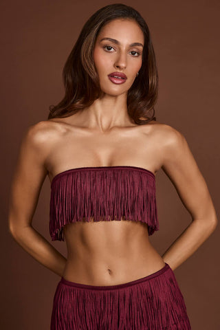 Fringed Bandeau Lace Up Crop Top