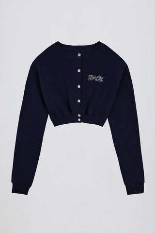 Cropped Navy Cardigan with Popper Details