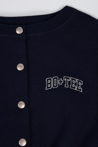 Cropped Navy Cardigan with Popper Details