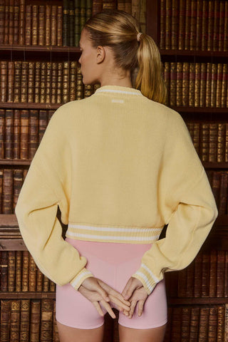 Soft Yellow Cropped Knit Cardigan