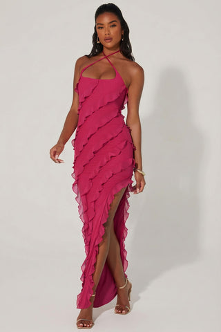 Cross Strap Ruffle Gown