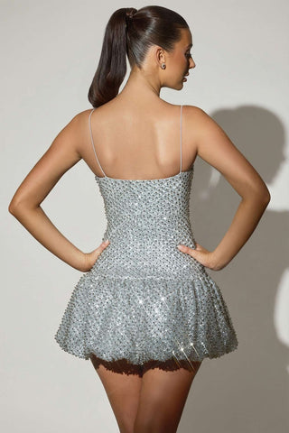 Silver Glitter Bubble Hem Mini Dress