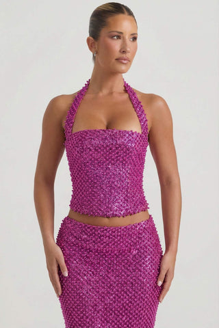 Embellished Halterneck Corset Top