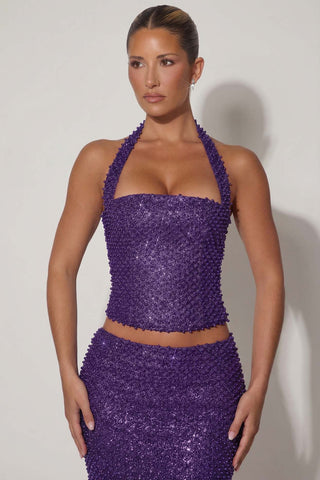 Embellished Halterneck Corset Top