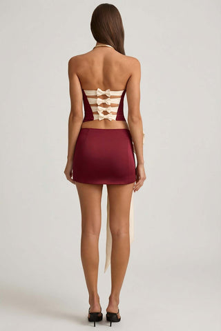 Bow Detail Satin Mini Skirt