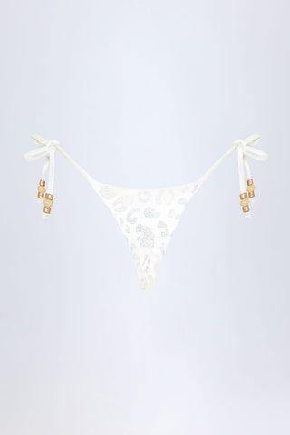 Side Tie Bead Thong Bikini Bottoms