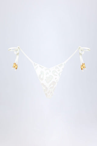 Side Tie Bead Thong Bikini Bottoms