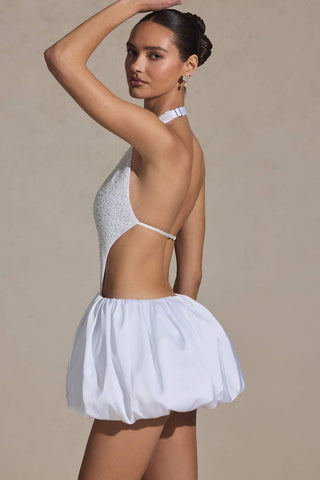 Pearl Embellished Bubble Hem Mini Dress