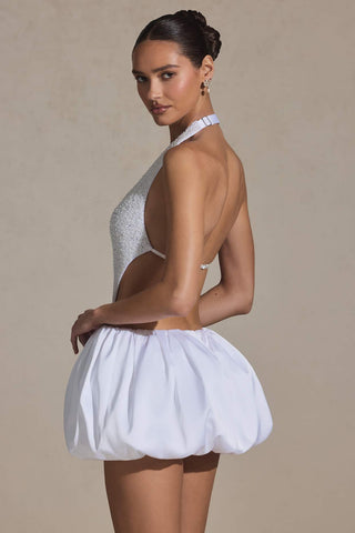 Pearl Embellished Bubble Hem Mini Dress
