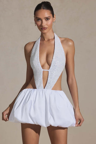 Pearl Embellished Bubble Hem Mini Dress