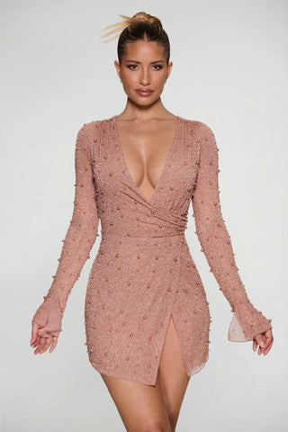 Embellished Wrap Mini Dress