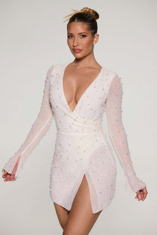 Embellished Wrap Mini Dress