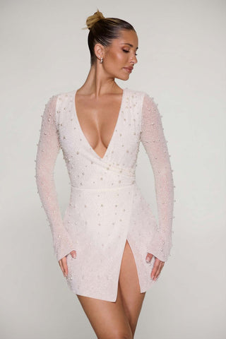 Embellished Wrap Mini Dress
