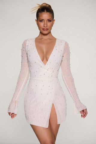 Embellished Wrap Mini Dress