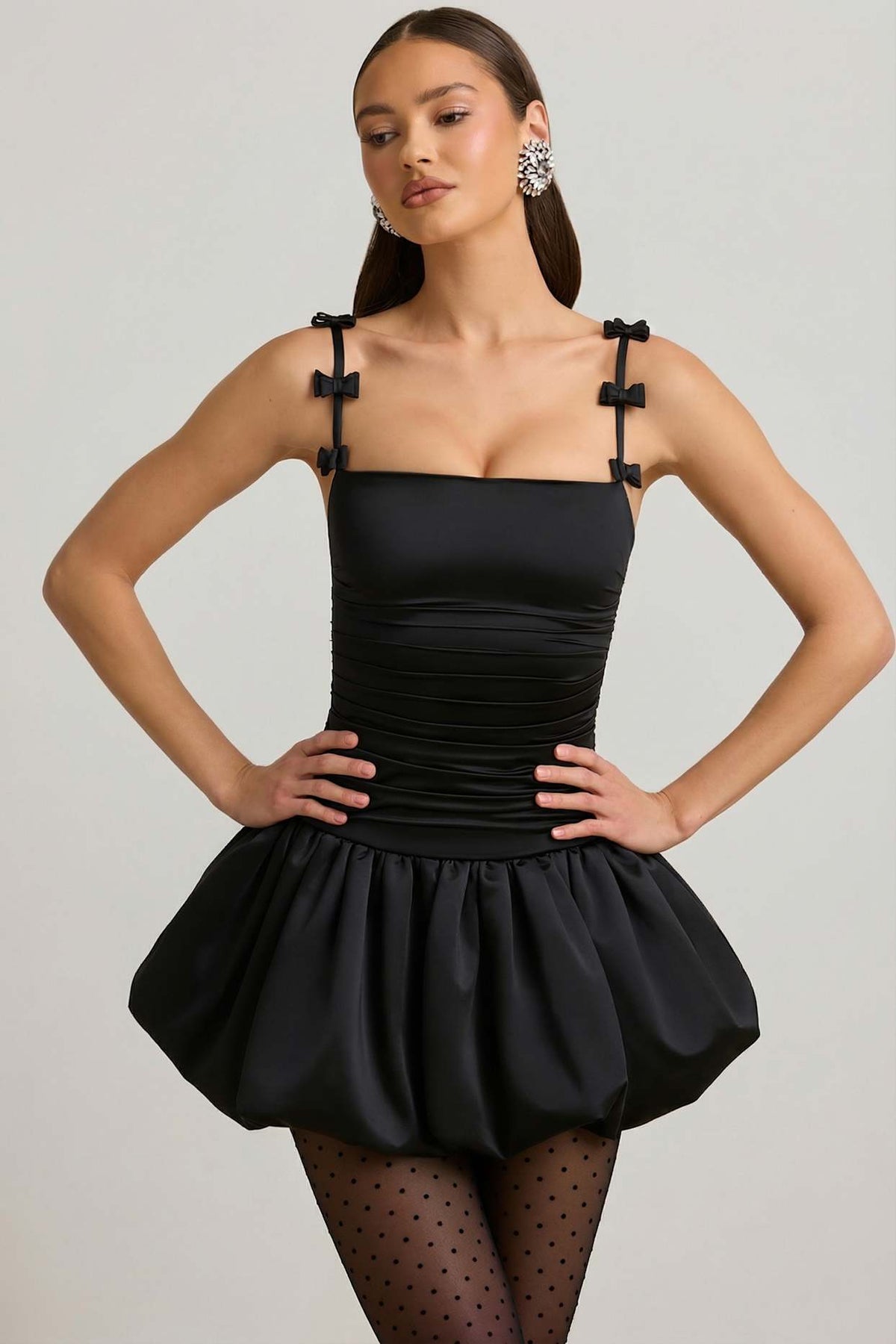 Bubble Hem Mini Dress with Bow Detail